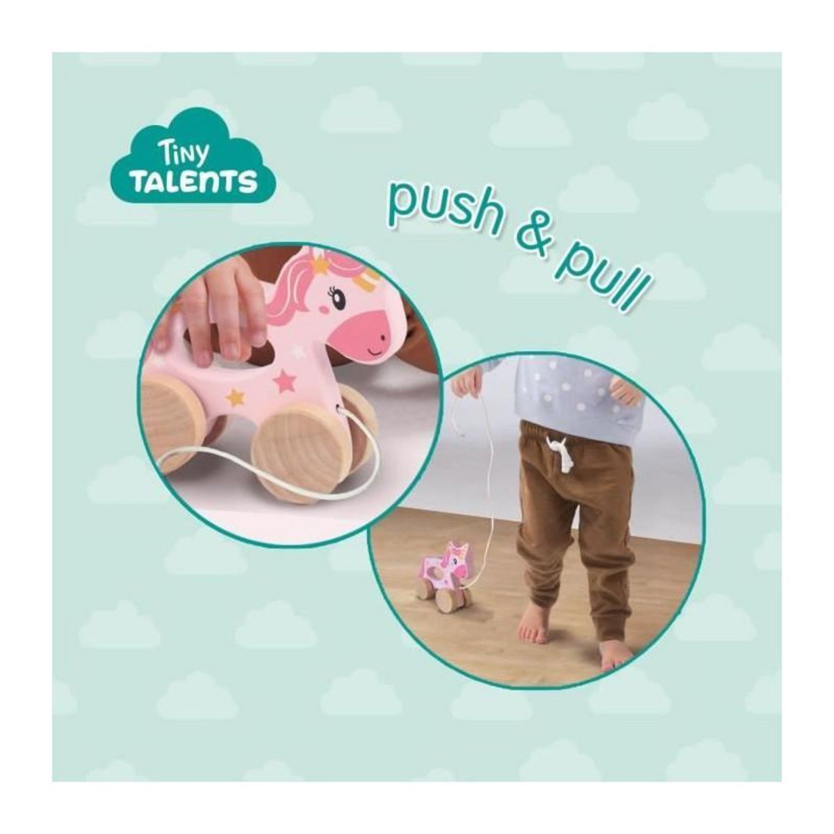 SES Creative Licorne en bois 2 en 1 - A pousser et a tirer - SES CREATIVE - Licorne rose a pousser ou a tirer.