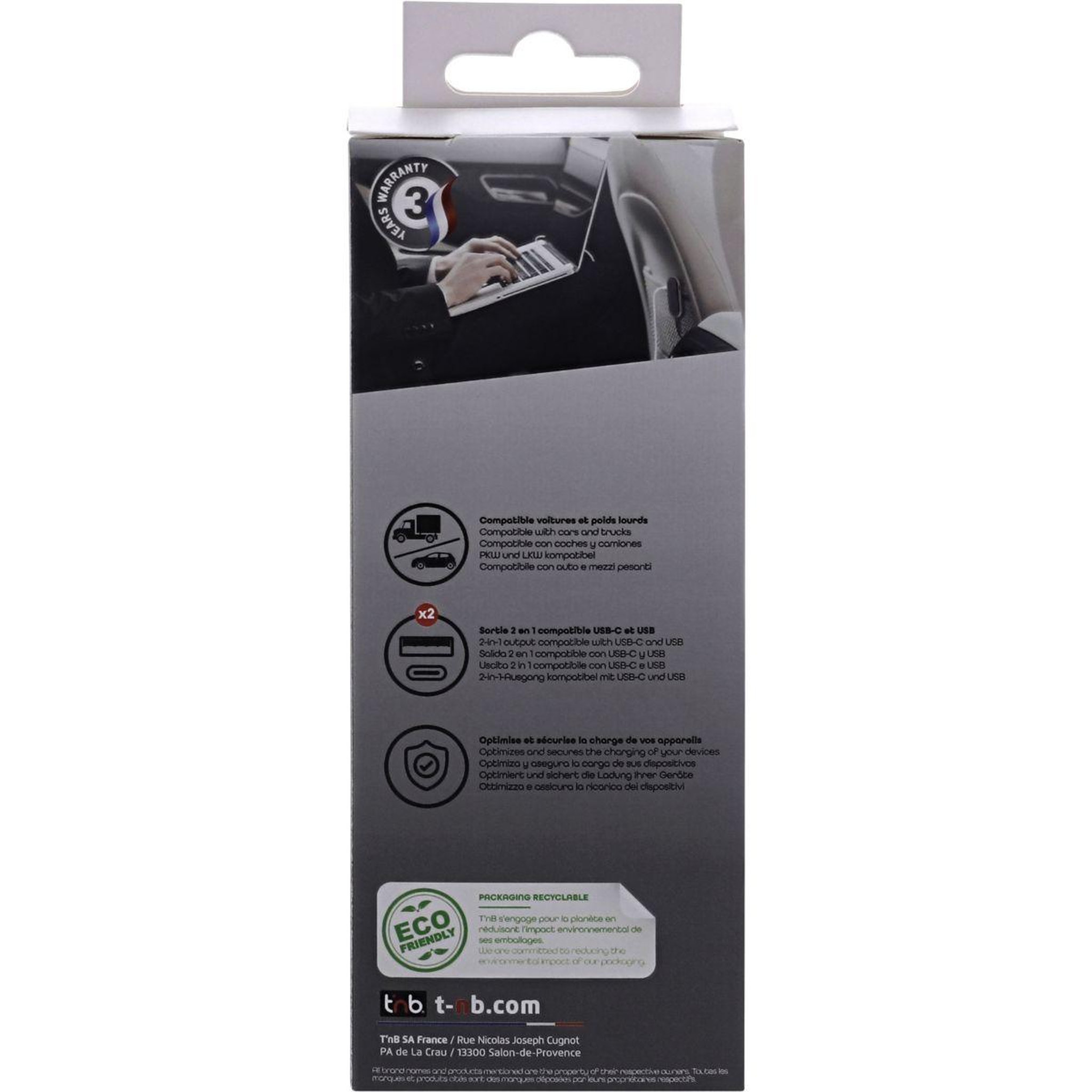 Voir la diapositive 5 : TNB Chargeur allume cigare 98w 2xusb a et 3xusb-c noir