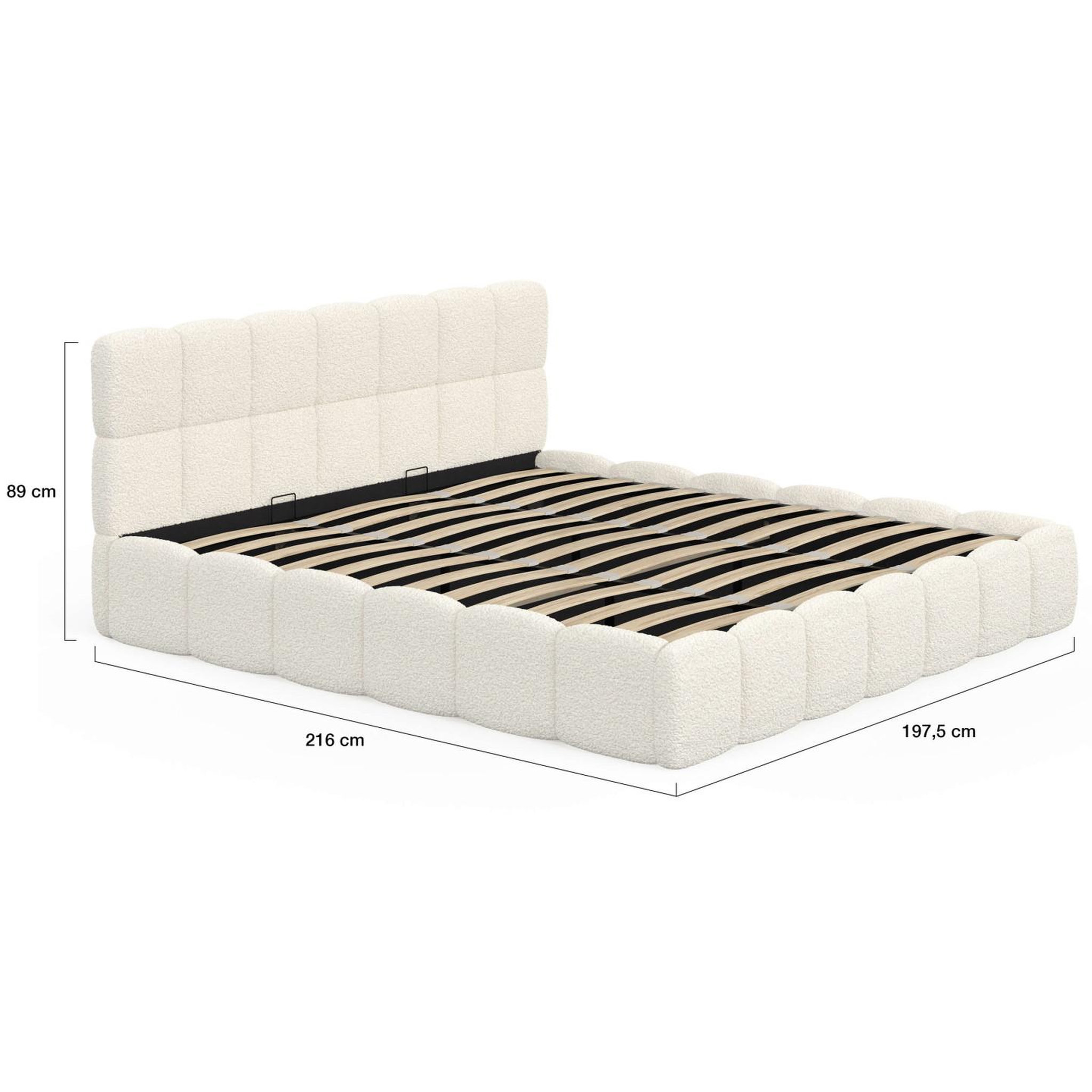 Voir la diapositive 5 : ID MARKET Lit coffre double nuage avec tête de lit matelassée et sommier 180 x 200 cm bouclette blanc