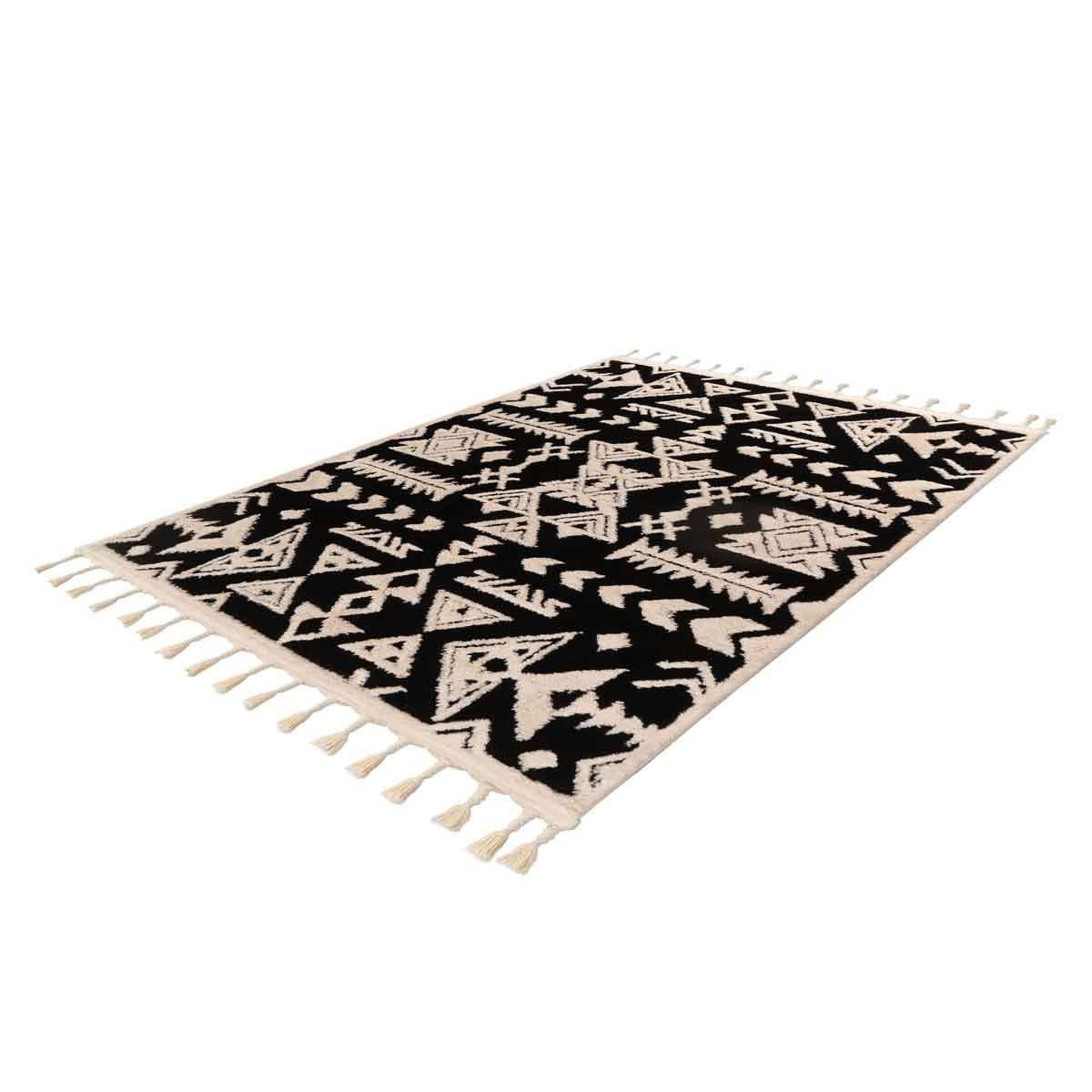 Voir la diapositive 2 : Paris Prix Tapis Tissé Ethnique avec Franges  Lovis II  Noir