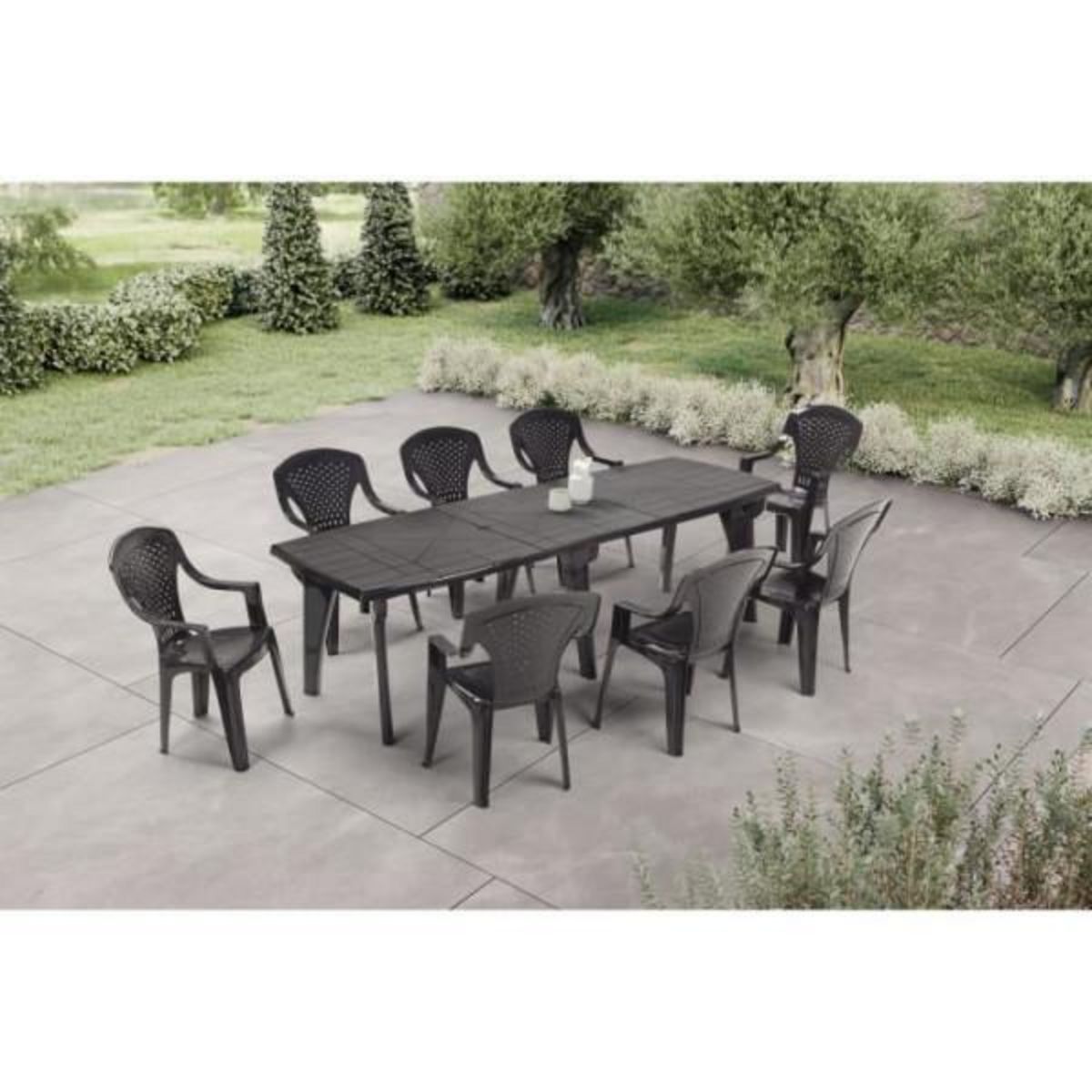 MARKET24 Lot de 4 fauteuils de jardin empilables Capri - Gris anthracite - Haut dossier - Design