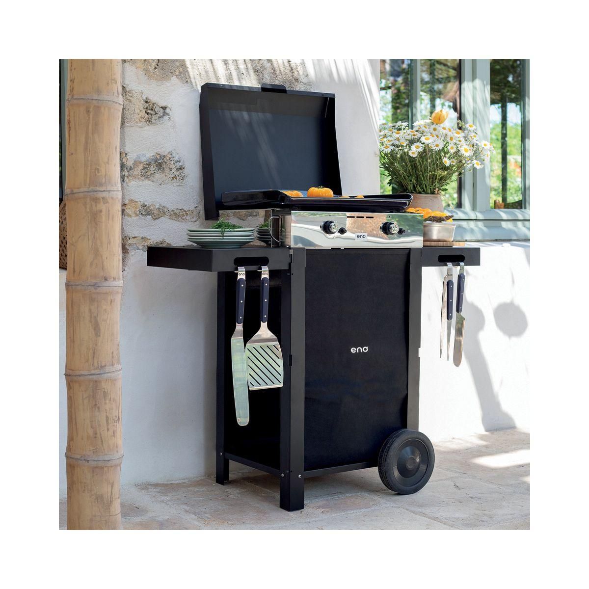 Eno Plancha gaz Combo Initial 50 Inox 2 brûleurs sur chariot, 47x36 cm