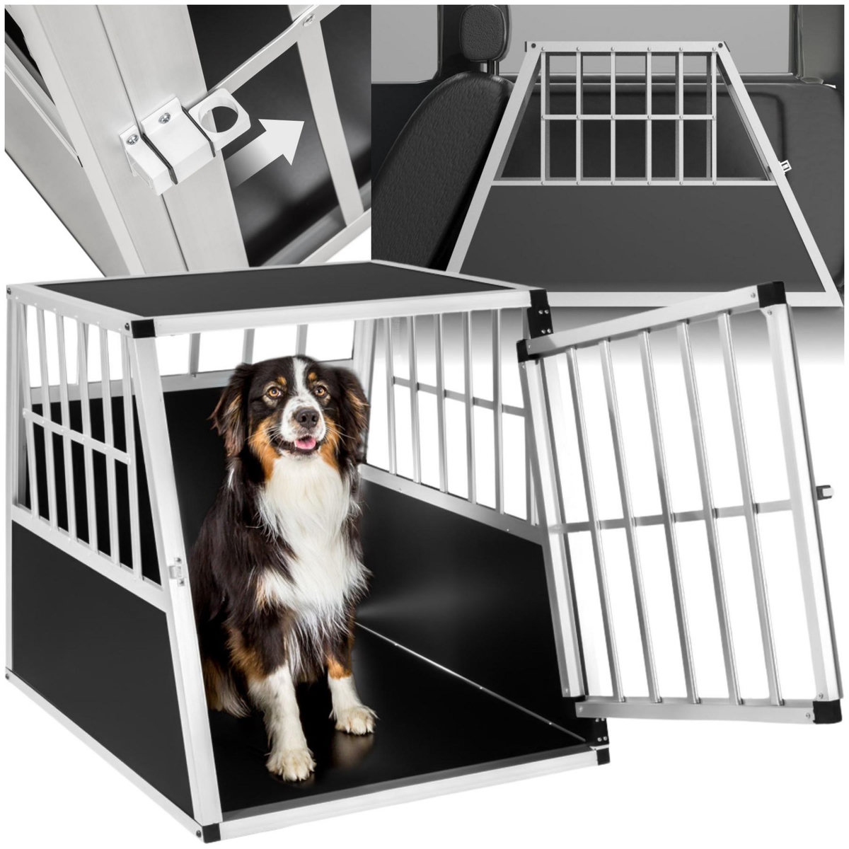 tectake Cage de transport pour chien simple sécurisée avec dos incliné noir