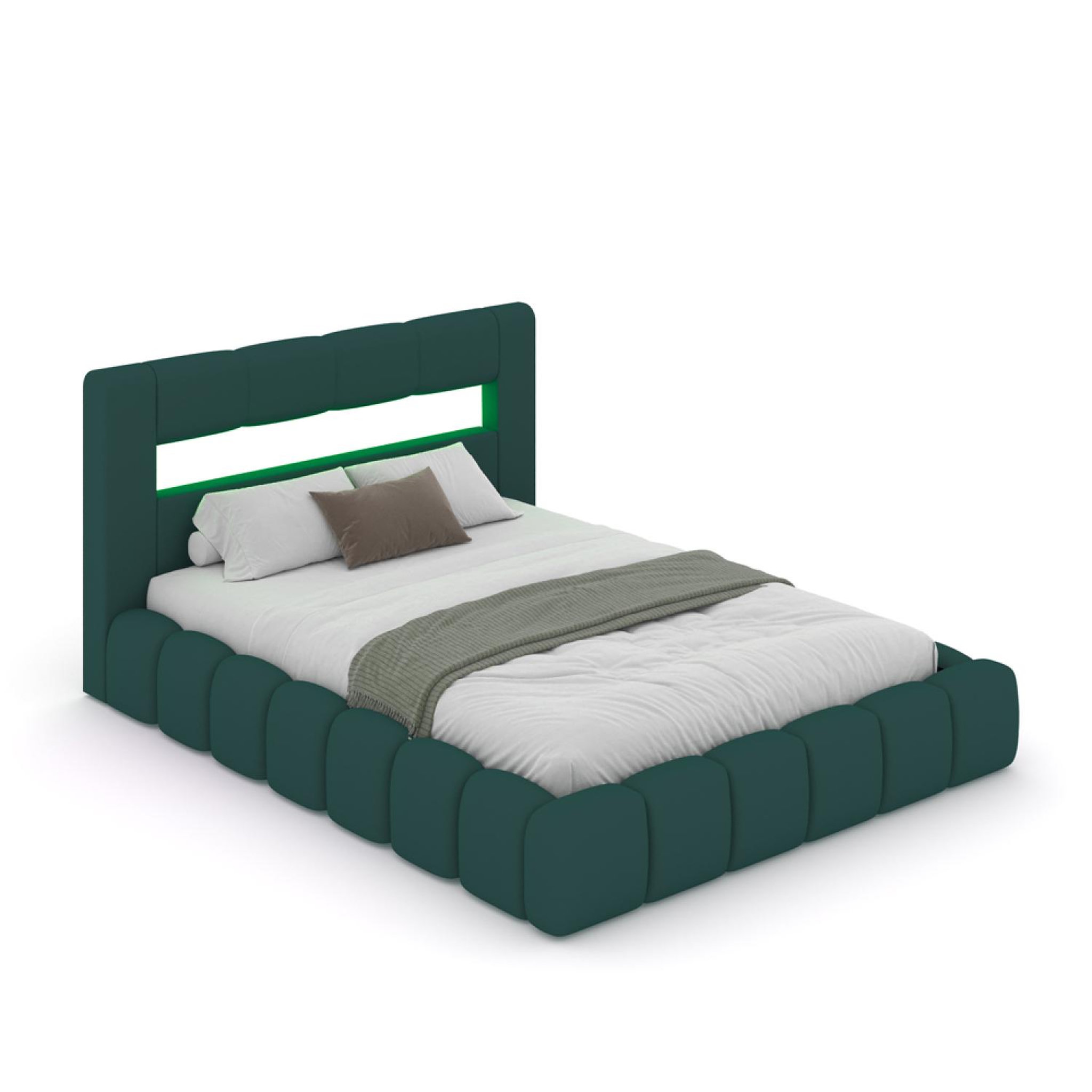 Voir la diapositive 6 : CONCEPT USINE Lit coffre style nuage led 140x190cm velours vert omaha