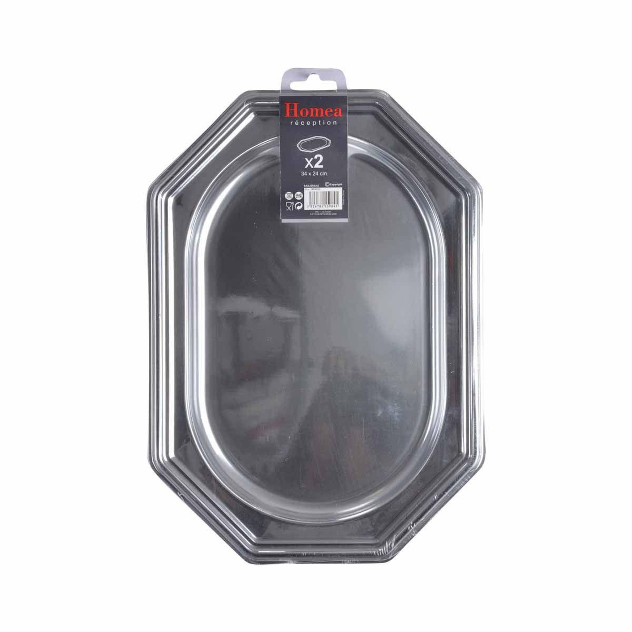 Voir la diapositive 3 : HOMEA Lot de 2 plateaux déco  octogonaux  34cm argent