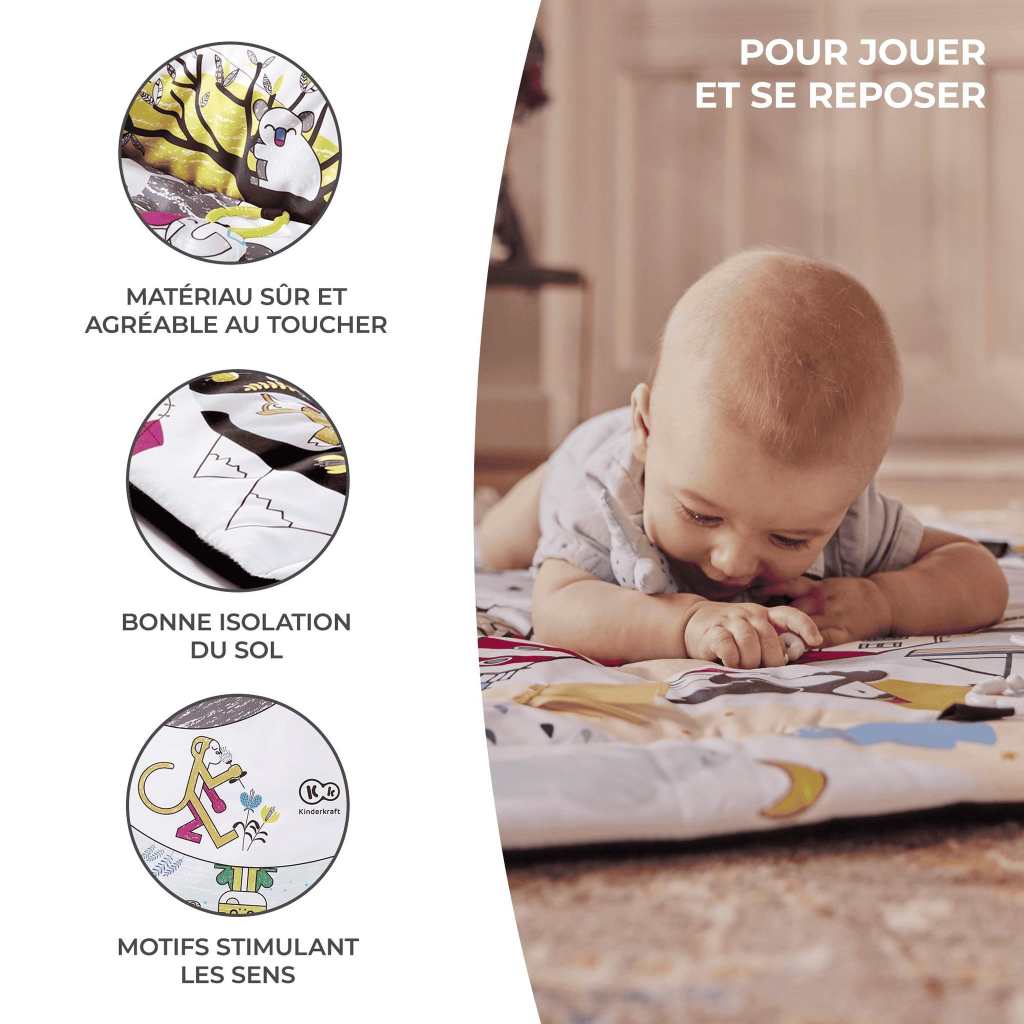 Voir la diapositive 4 : KINDERKRAFT Tapis d'éveil 2 en 1 - tapis sensoriel pour bébé
