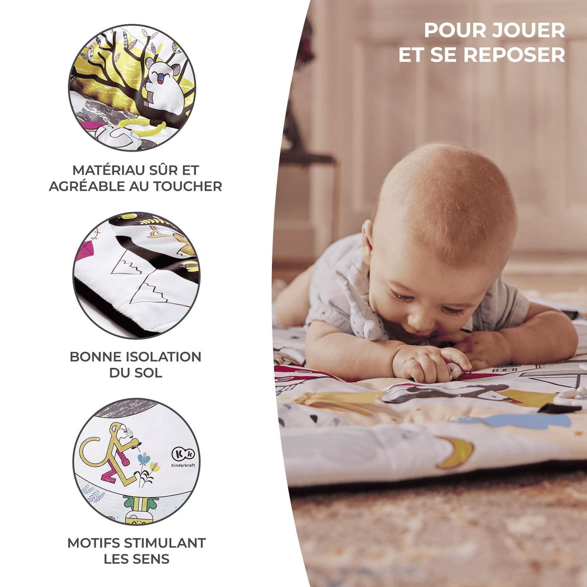 KINDERKRAFT Tapis d'éveil 2 en 1 - tapis sensoriel pour bébé