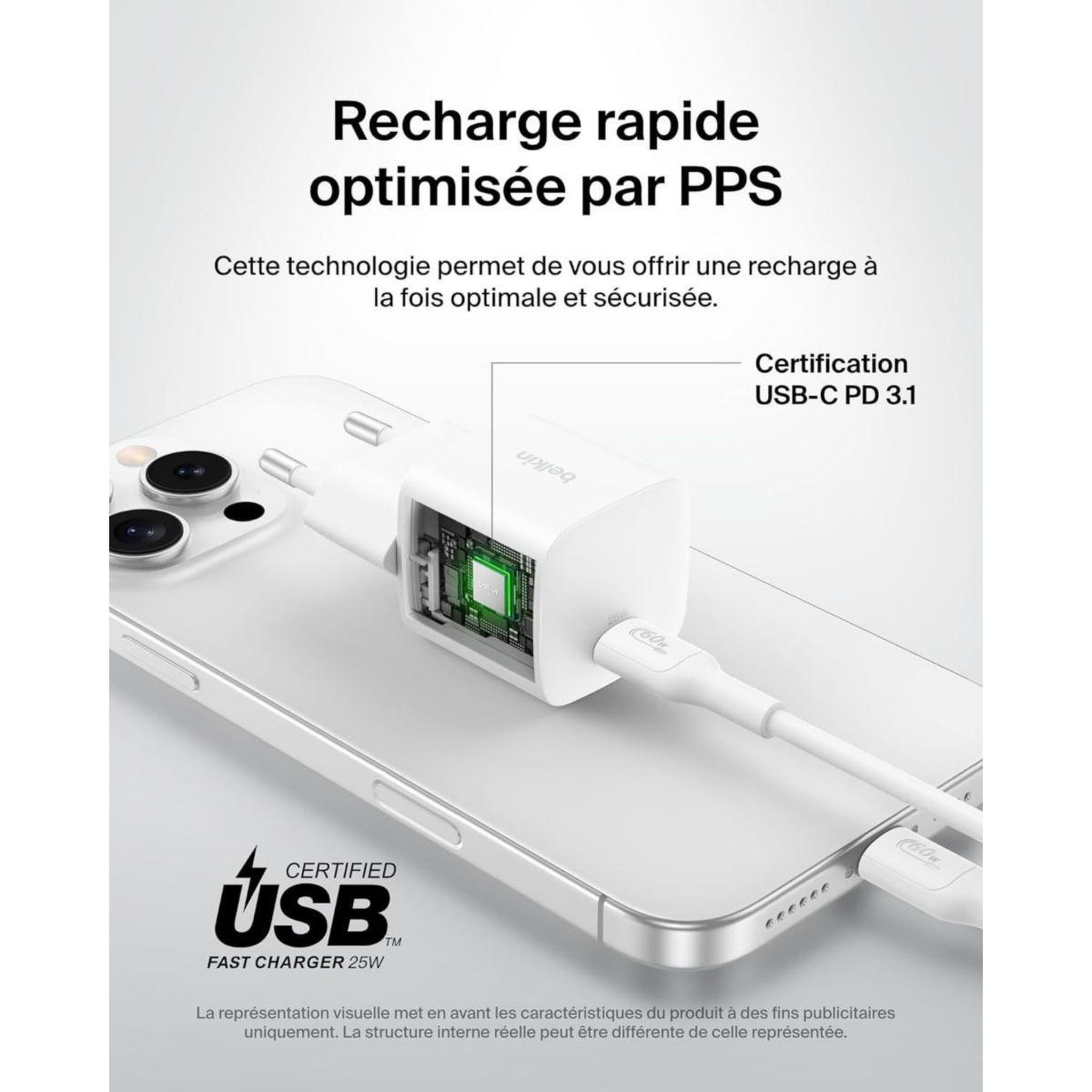 Voir la diapositive 3 : Belkin Chargeur 25w usb-c blanc