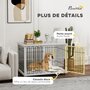Voir la diapositive 4 : PAWHUT Cage chien avec coussin 90 x 58 x 62 cm - porte verrouillable - effet bois gris clair acier blanc noir