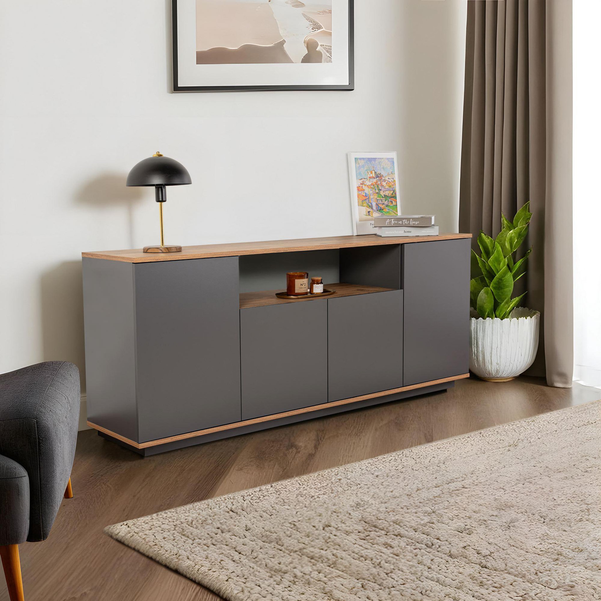 Voir la diapositive 2 : Habitat et Jardin Buffet en bois  arista  - 180 x 44 x 75 cm - gris anthracite