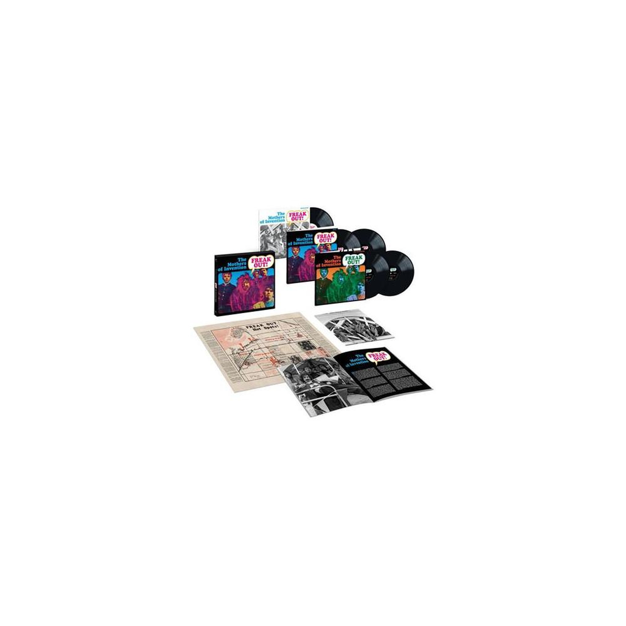 Coffret vinyles 5LP 60e anniversaire Freak Out! édition deluxe, vinyle 180 g, pré-masters, mix mono, démos et titres live
