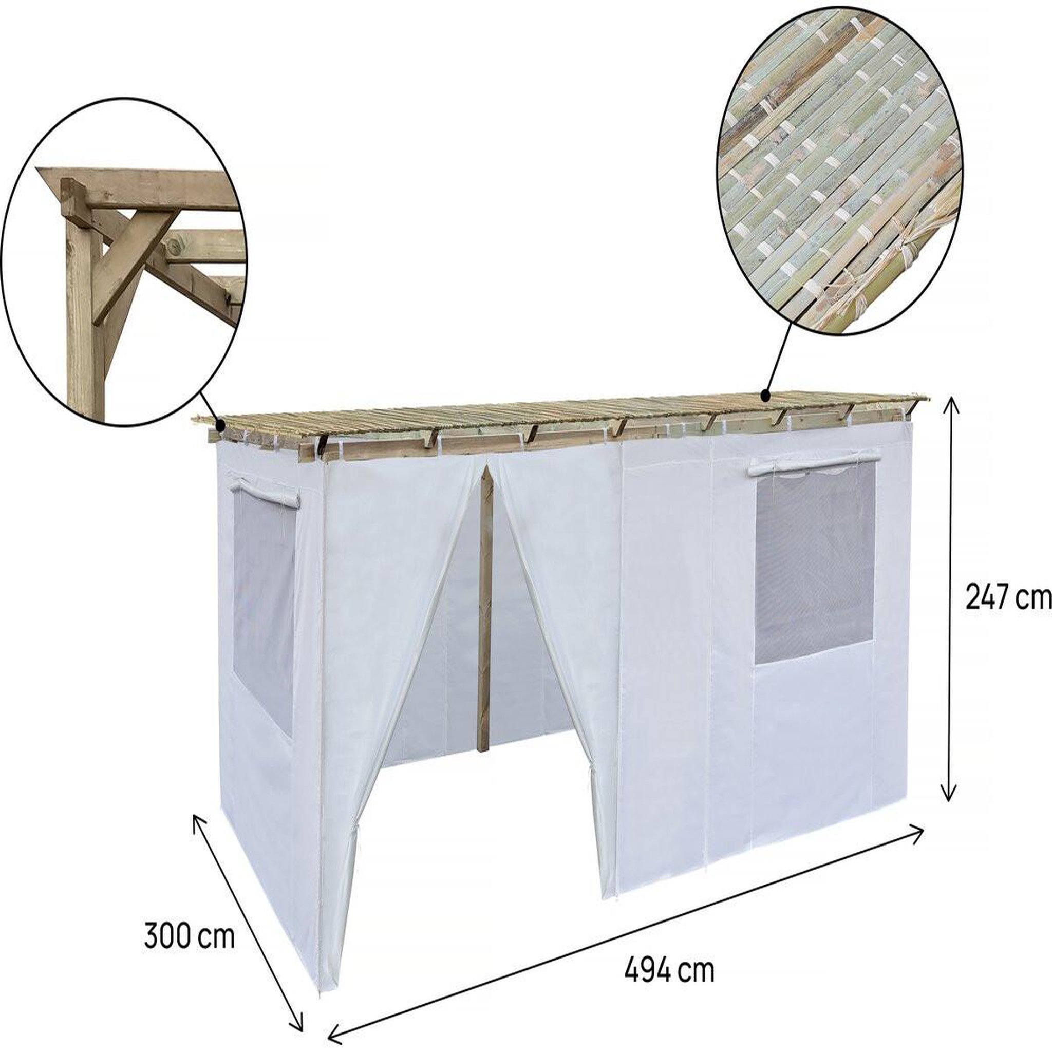 Voir la diapositive 3 : Habitat et Jardin Souccah en bois 3 x 5 m avec tissu - casher lemaehadrin - skhah non inclus
