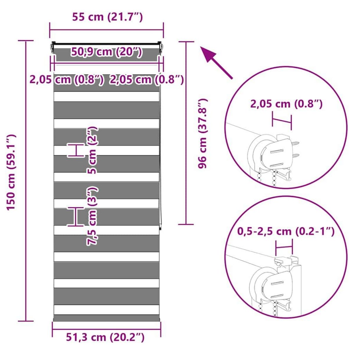 VIDAXL Store zebre marron 55x150 cm largeur du tissu 50,9 cm polyester