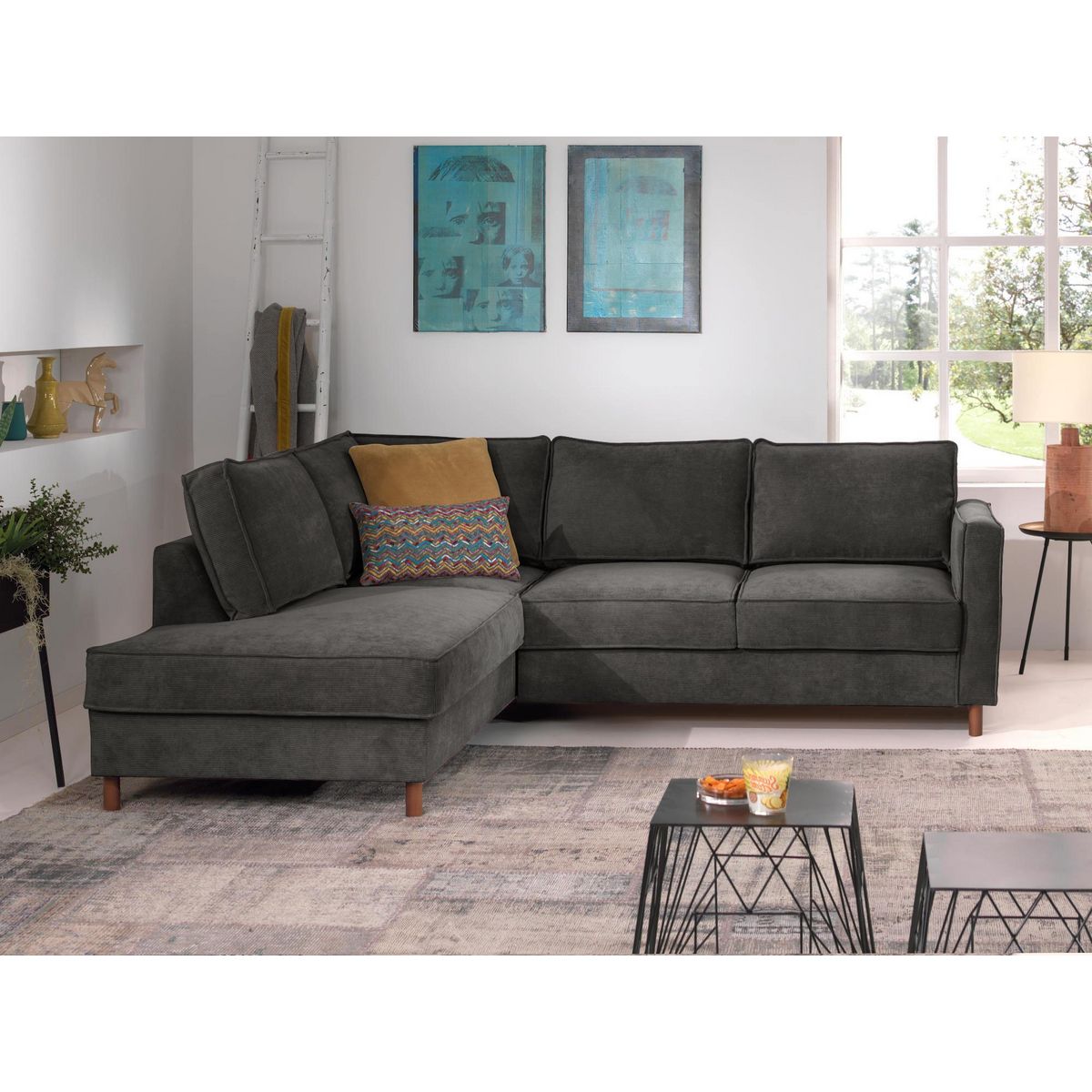 LISA DESIGN Jake - canapé d'angle gauche - convertible - 5 places - en velours côtelé