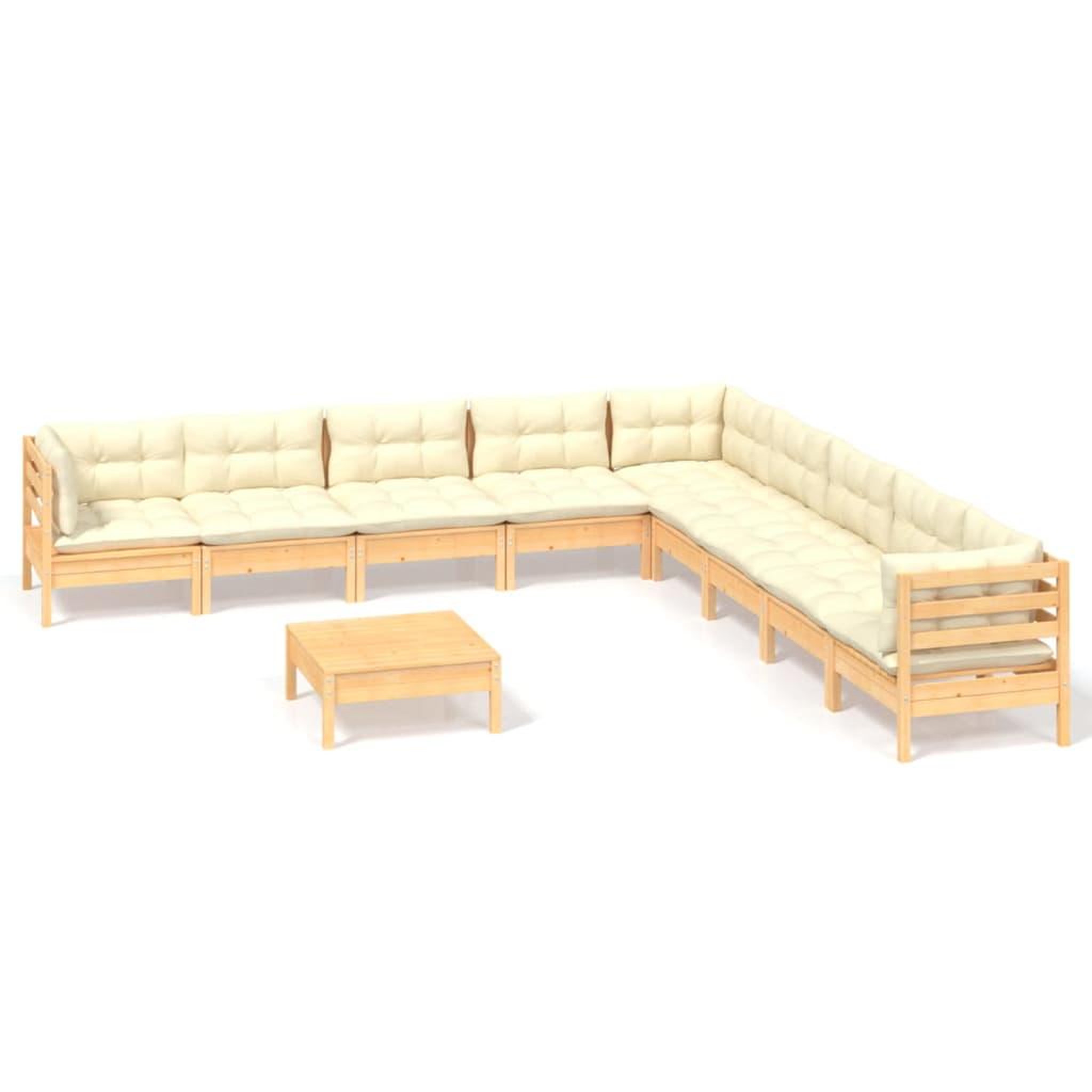Voir la diapositive 2 : VIDAXL Salon de jardin 10 pcs avec coussins creme bois de pin massif
