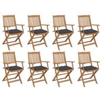 VIDAXL Chaises pliables d'exterieur et coussins lot de 8 Bois d'acacia