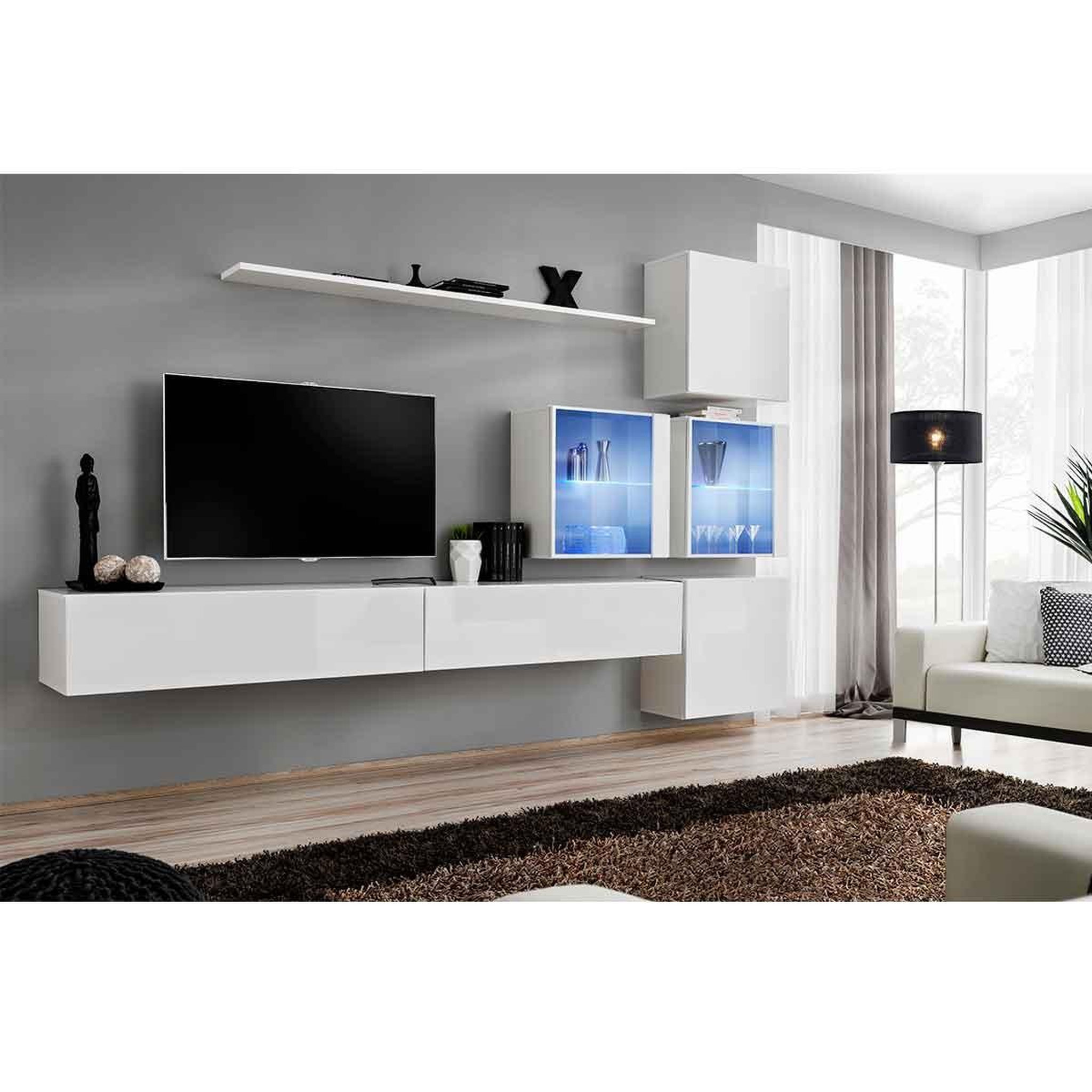 Voir la diapositive 2 : Paris Prix Meuble tv mural design  switch xix  310cm blanc