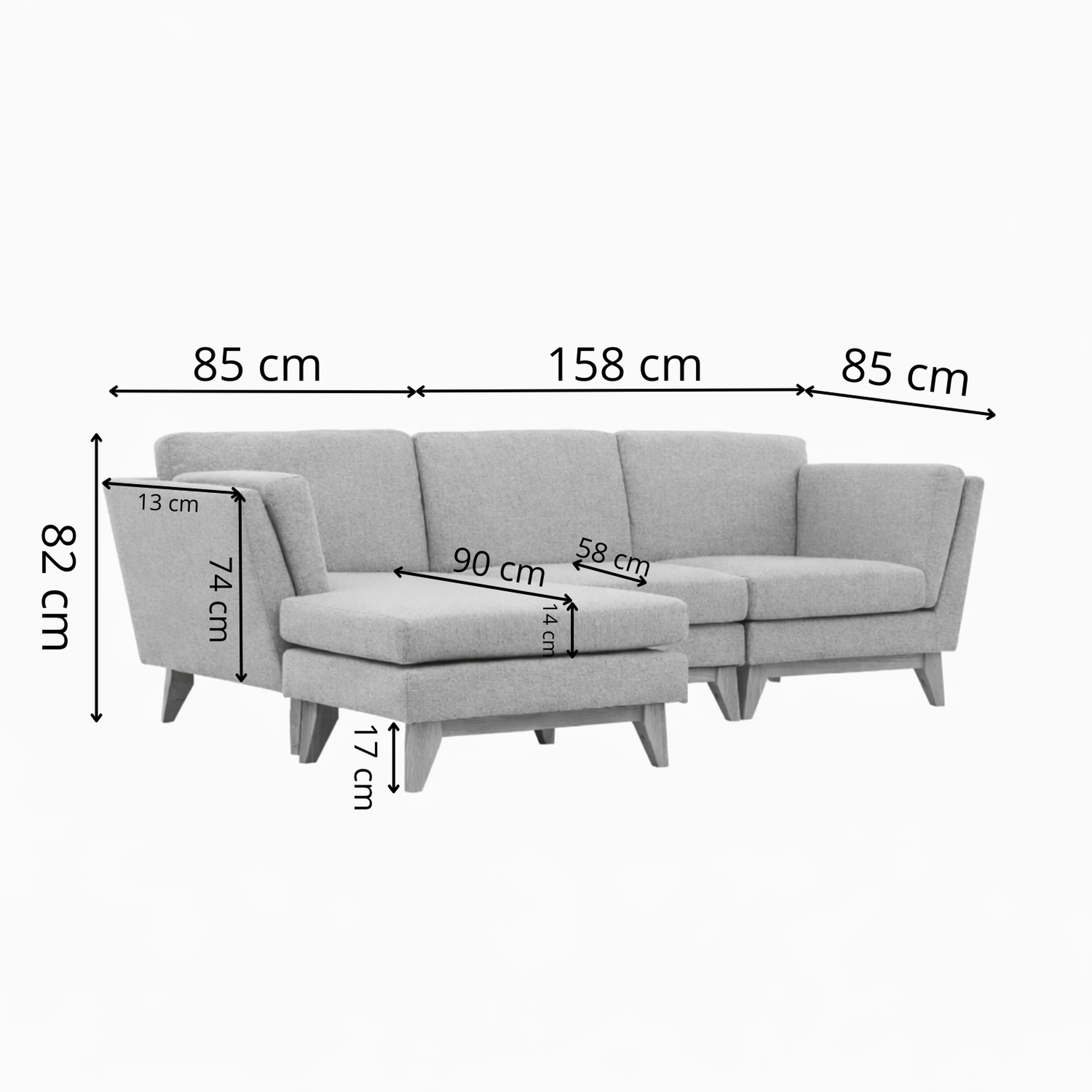 Voir la diapositive 3 : CONCEPT USINE Canapé d'angle réversible 4 places en tissu gris clair norden