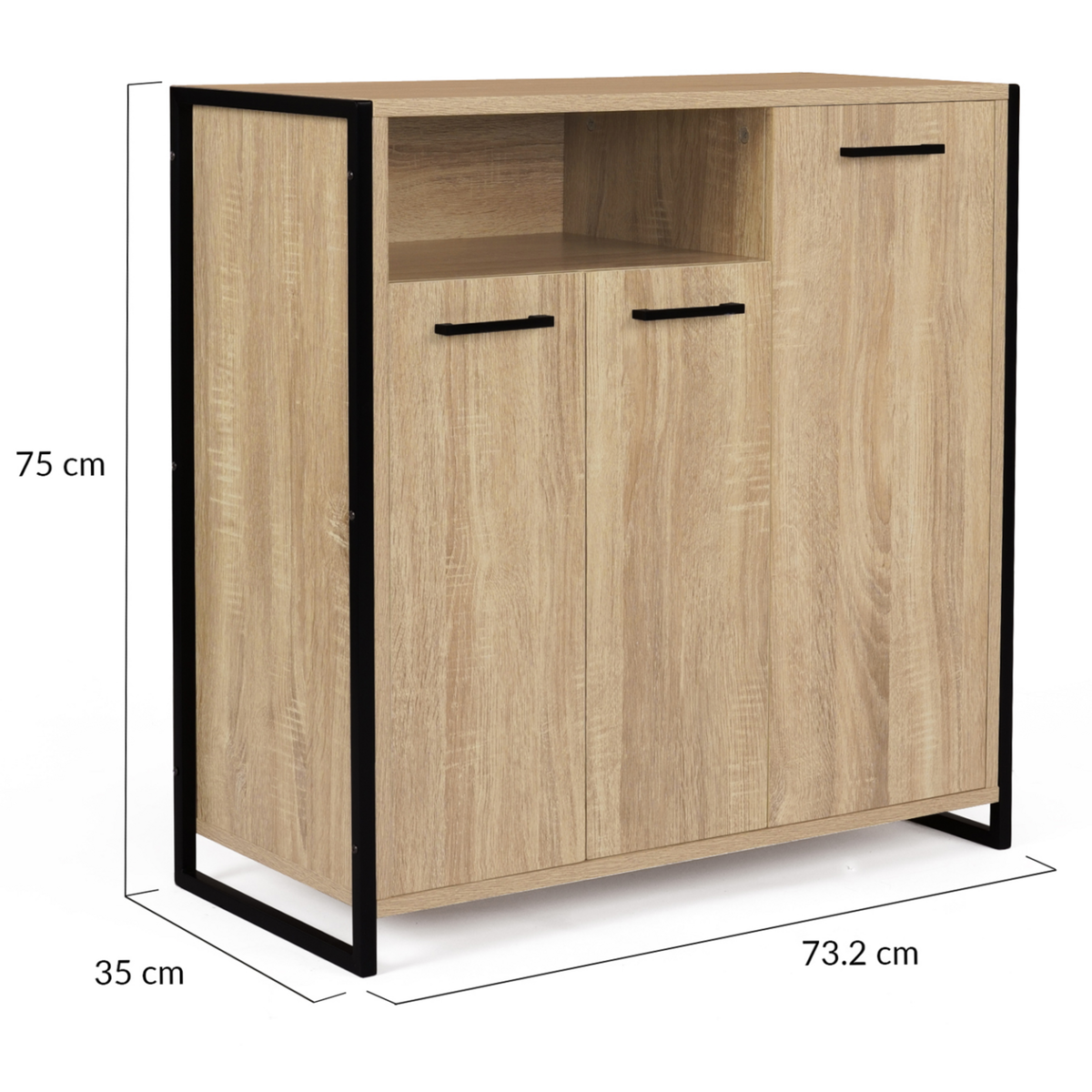 ID MARKET Armoire à chaussures 18 paires LUIS 3 portes avec niche design industriel