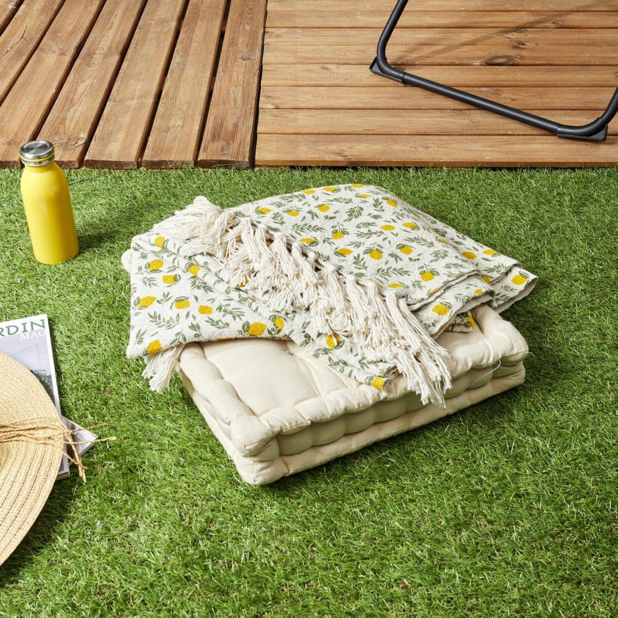 Voir la diapositive 4 : The Home Deco Factory Plaid à franges  bain de soleil  120x150cm jaune & vert