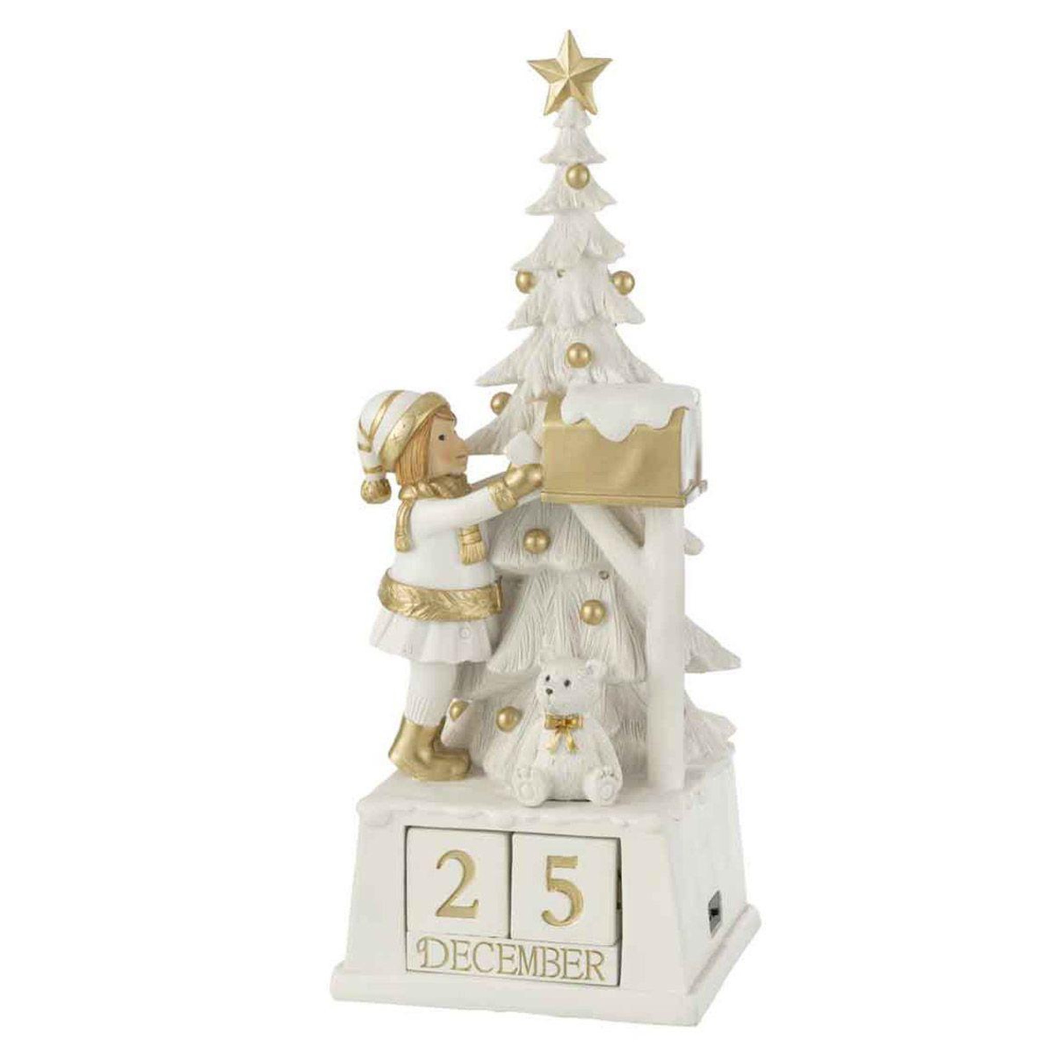 Voir la diapositive 1 : J-LINE Calendrier déco  sapin de noël  49cm blanc & or