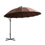 Voir la diapositive 1 : OUTSUNNY Parasol déporté rond inclinable manivelle piètement mât métal. dim. Ø 2,96 x 2,6H m polyester haute densité chocolat