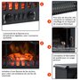 HOMCOM Cheminée électrique radiateur imitation flamme avec luminosité et réglable 900 W / 1800 W porte métal verre trempé noir