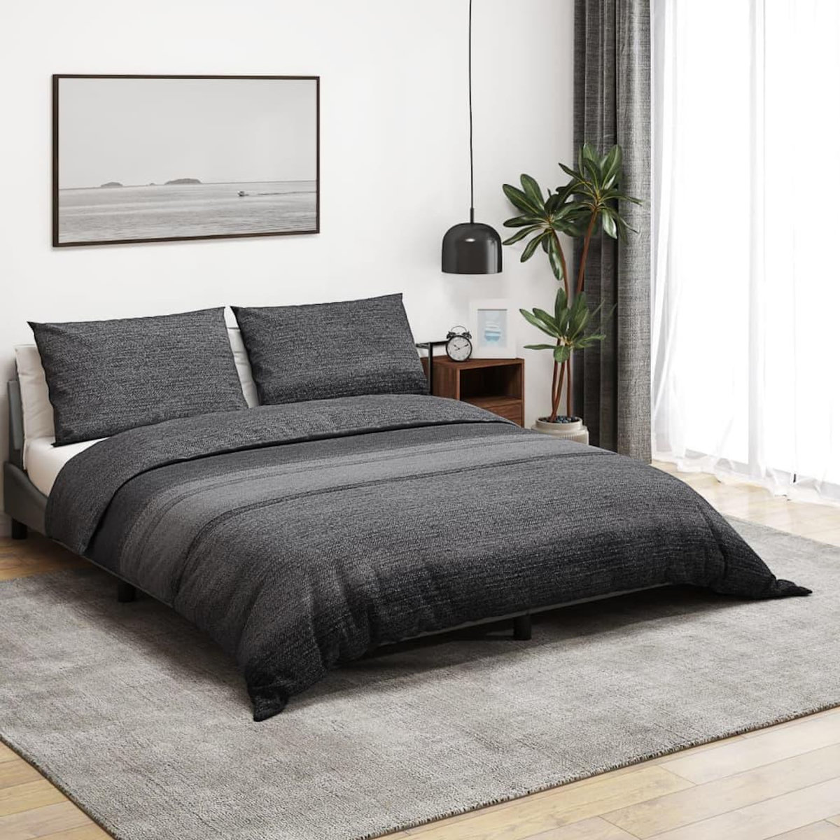 VIDAXL Ensemble de housse de couette gris fonce 225x220 cm Coton