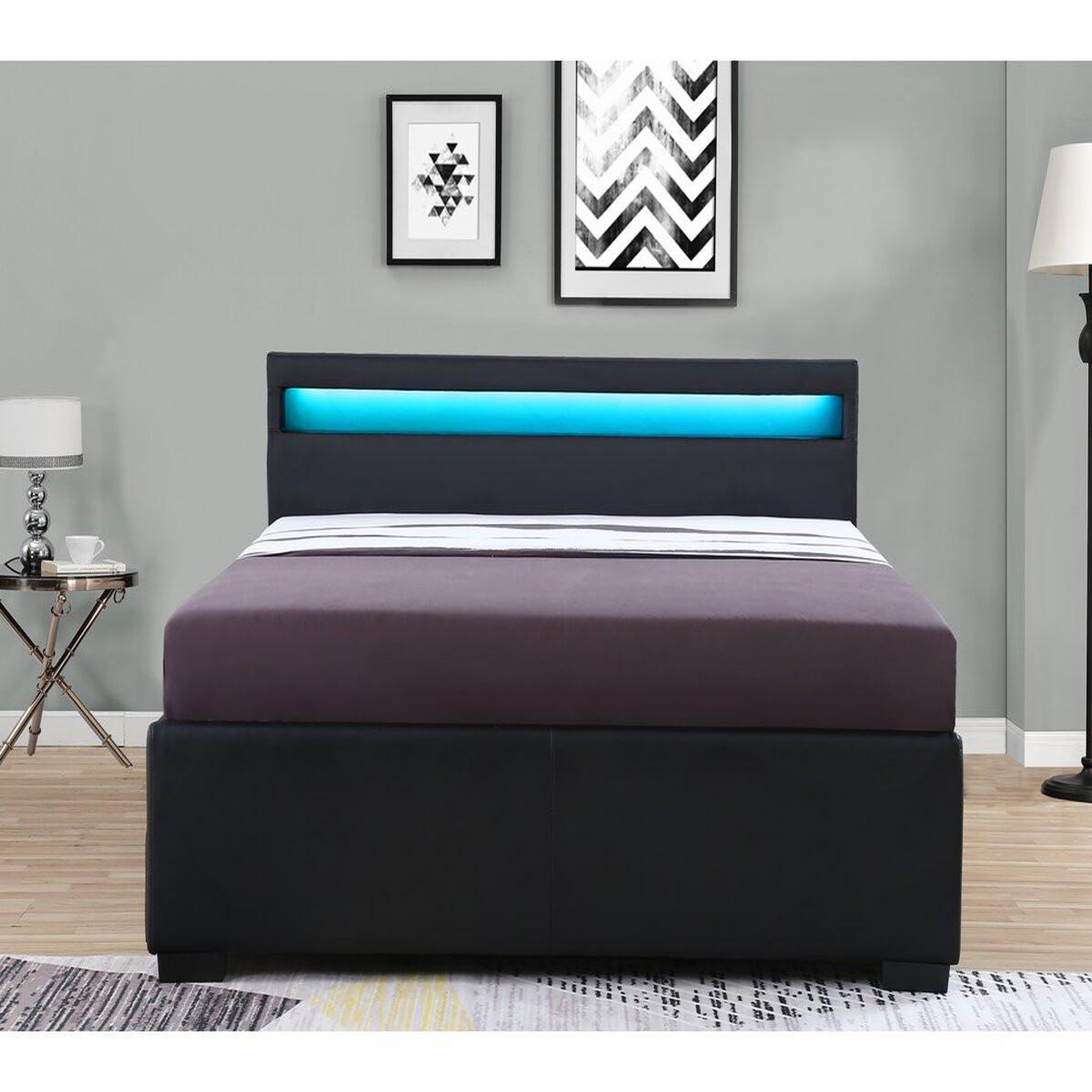 Voir la diapositive 4 : Habitat et Jardin Lit led avec 4 tiroirs  nico  - 140 × 190 cm - noir
