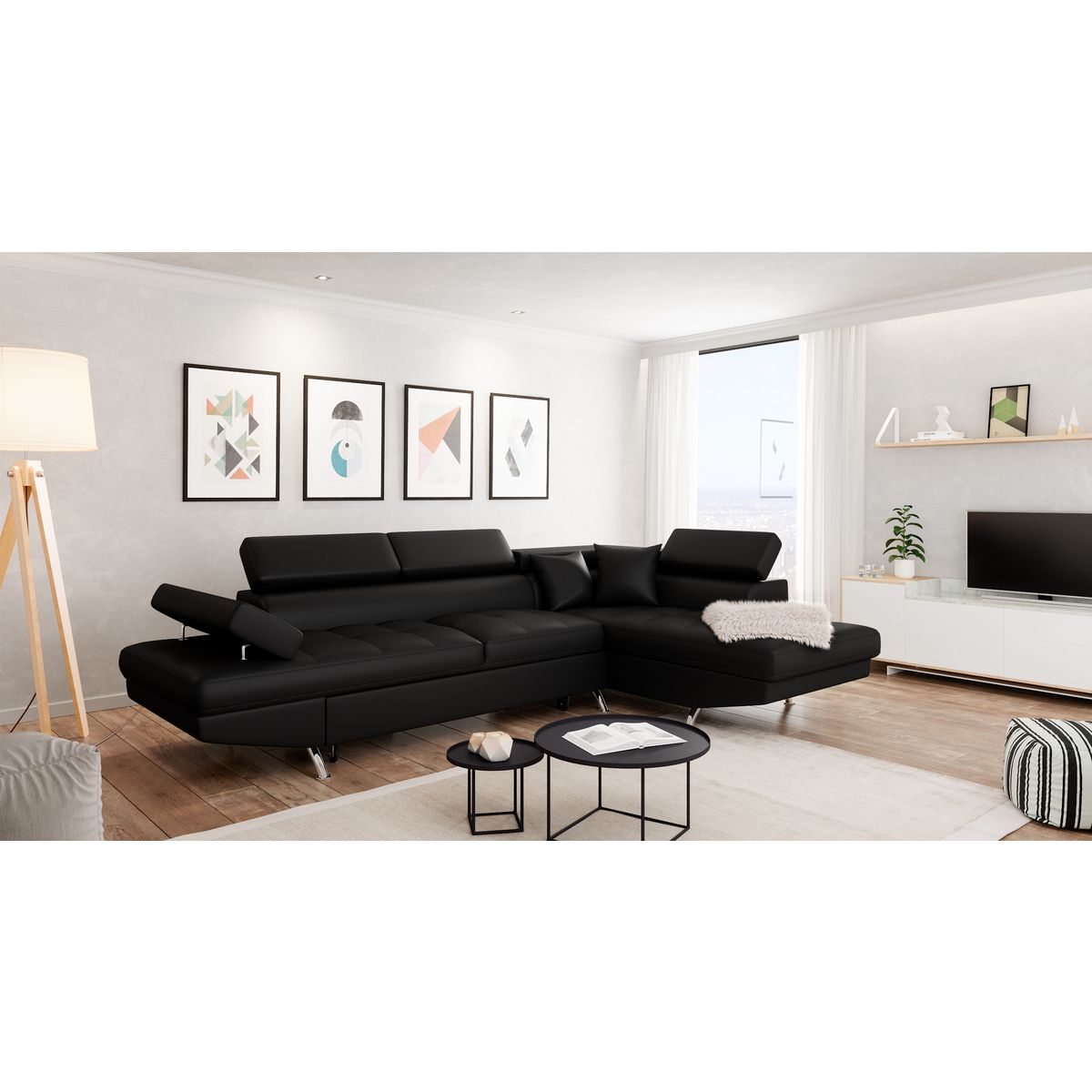 Canapé d'angle droit convertible simili CHICAGO