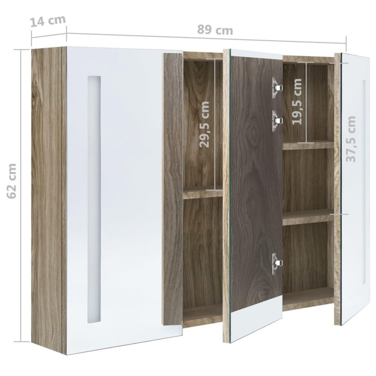 VIDAXL Armoire de salle de bain a miroir LED 89x14x62 cm chene