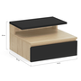 Voir la diapositive 5 : ID MARKET Lot de 2 tables de chevet murales TOMI 1 tiroir + 1 tablette étagère suspendue + 1 tablette façon hêtre et noir