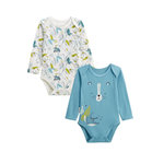 Petit Béguin Lot de 2 bodies bébé manches longues Oscar. Coloris disponibles : Bleu