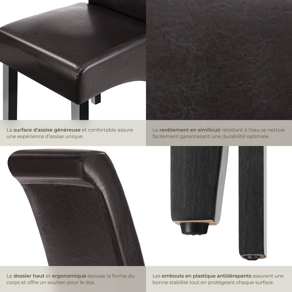 tectake Chaise de salle à manger avec revêtement en cuir synthétique marron Lot de 6