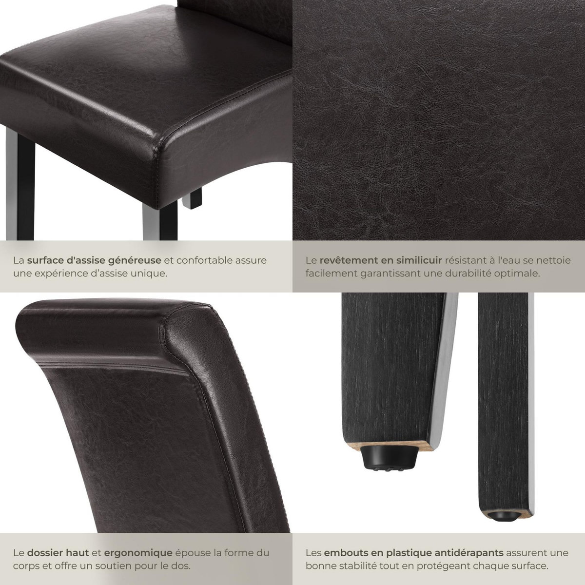 tectake Chaise de salle à manger avec revêtement en cuir synthétique marron Lot de 6