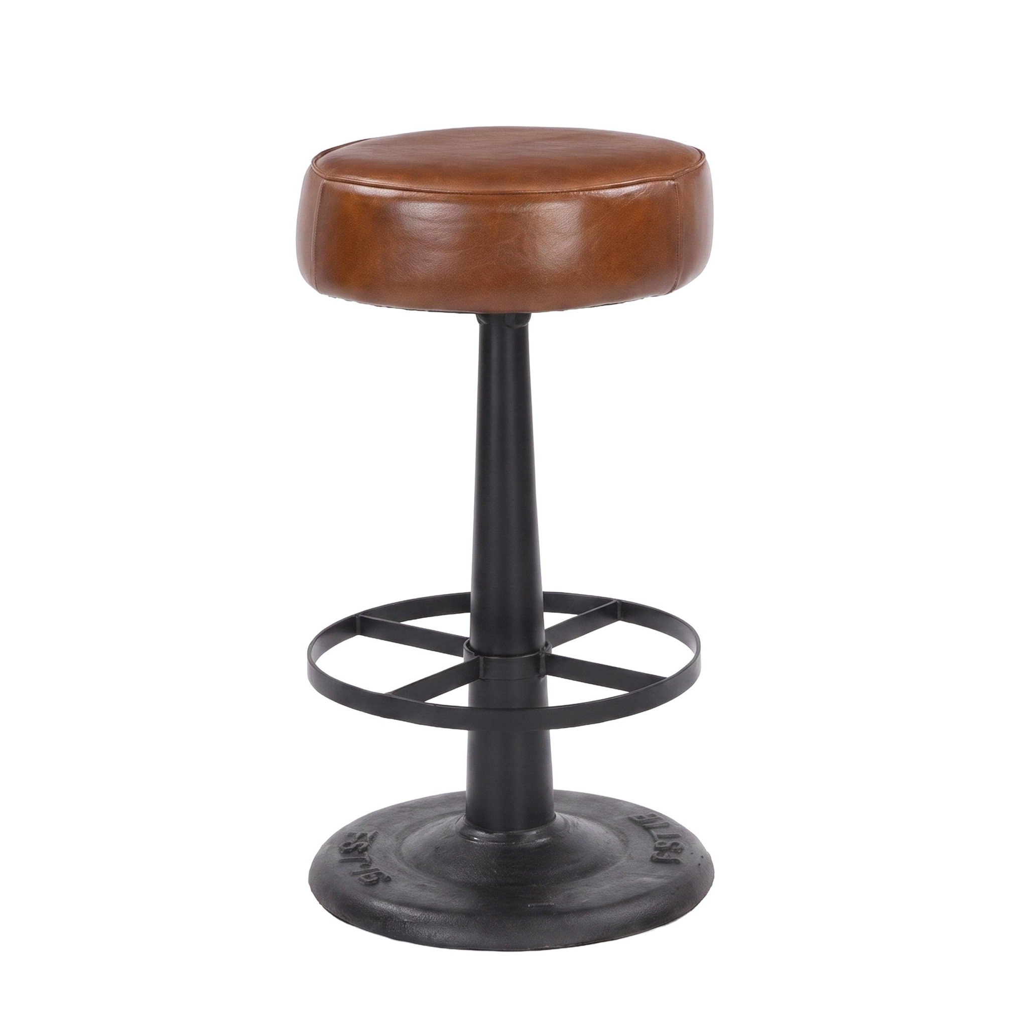 MAISON PAVANE Tabouret pour îlot central 65 cm en cuir de buffle marron-lucien