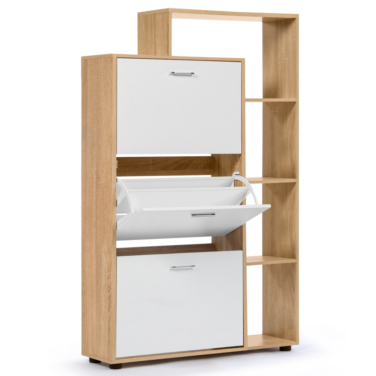 ID MARKET Meuble à chaussures 18 paires KLARK imitation hêtre 3 portes blanches avec étagère