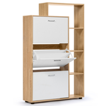 ID MARKET Meuble à chaussures 18 paires KLARK imitation hêtre 3 portes blanches avec étagère