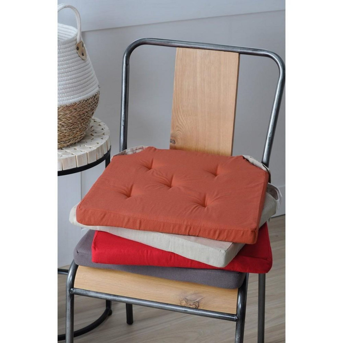 STOF Lot de 4 galettes de chaise Duo velcro 38x38 taupe lin