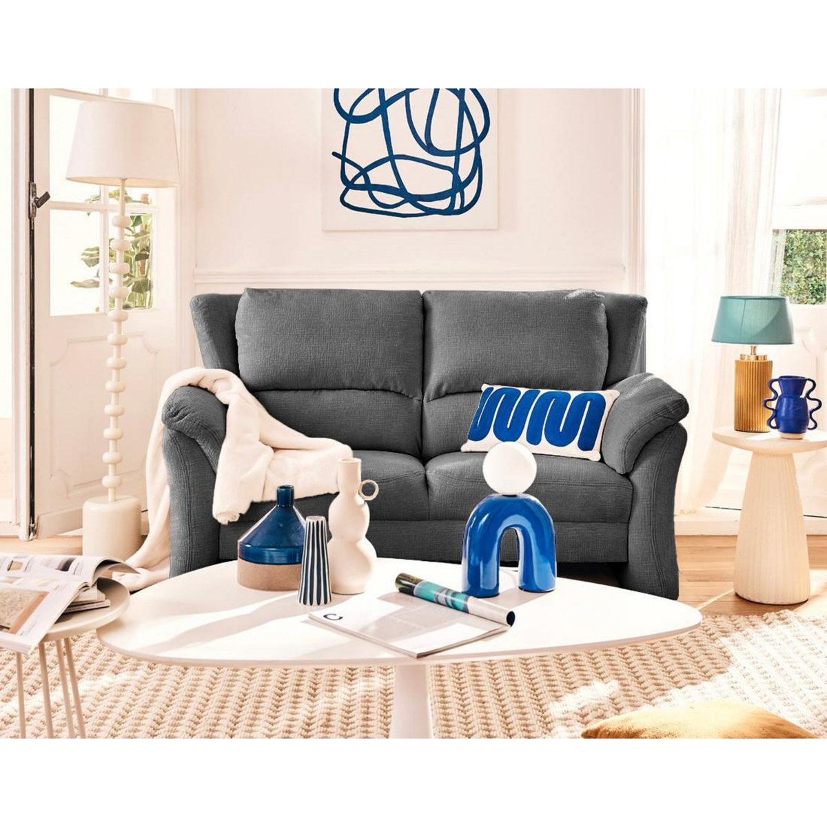 LISA DESIGN Bastille - canapé droit 2 places en tissu velours relief