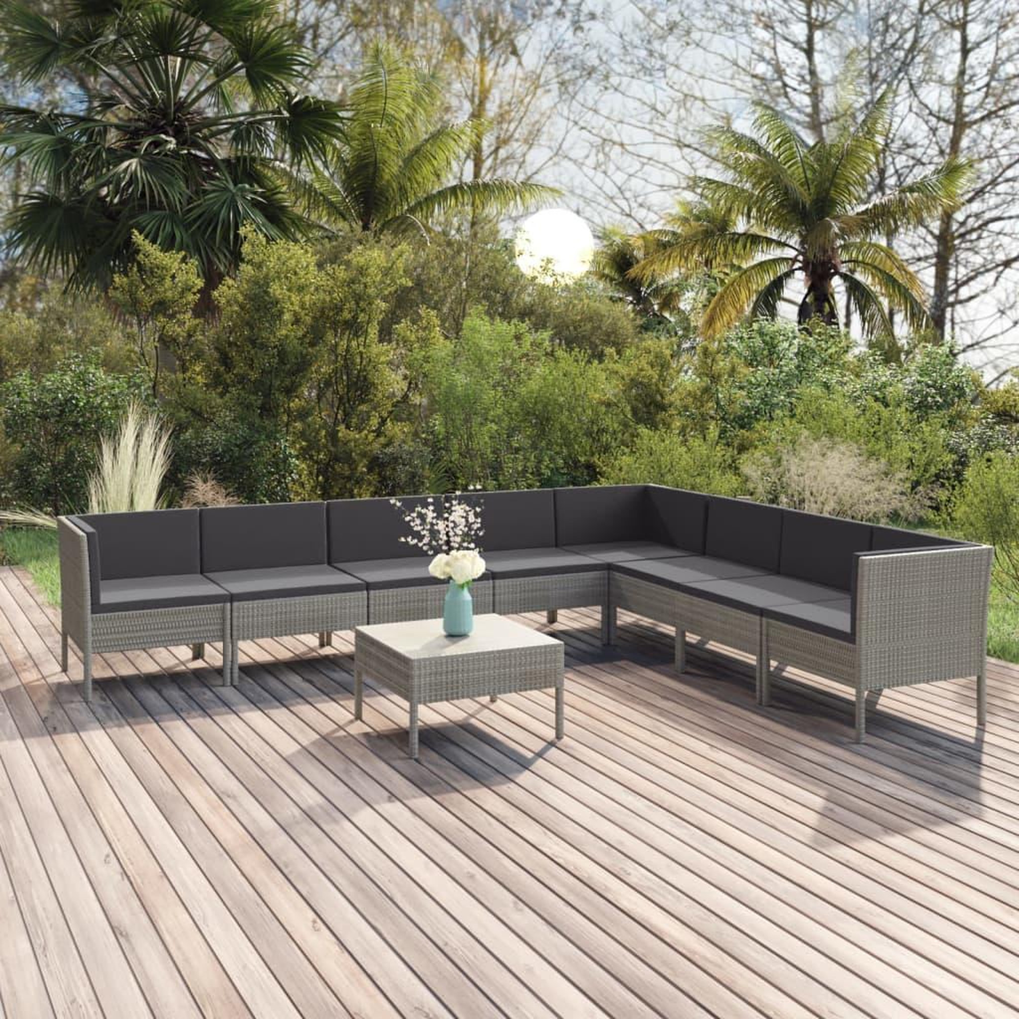 Voir la diapositive 1 : VIDAXL Salon de jardin 9 pcs avec coussins Resine tressee Gris