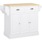 HOMCOM Îlot de cuisine desserte à roulettes - 2 tiroirs, 3 portes, porte-serviette, porte-épices - dim. 110L x 45l x 91H cm - blanc bois