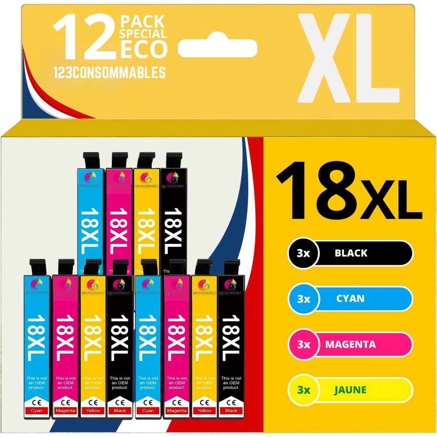 123CONSOMMABLES T18XL Cartouches d'encre Compatible avec Epson 18XL pour Imprimante Expression Home XP100 XP102 XP200 XP202 XP205 Pack 12 Neuf - vue 5