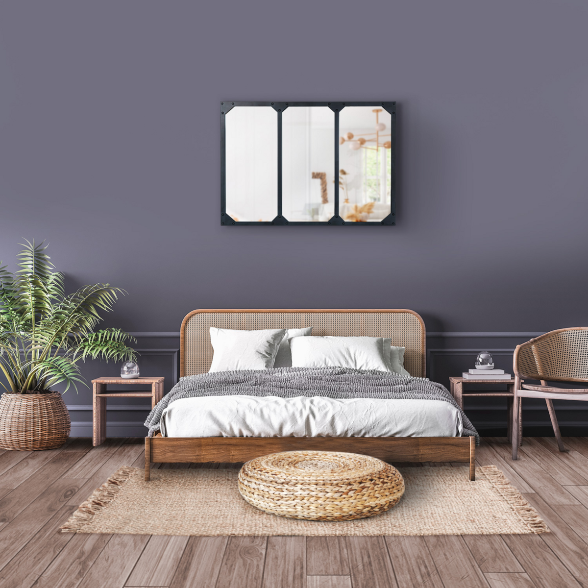 ID MARKET Miroir verrière 3 bandes design industriel 80x60 cm