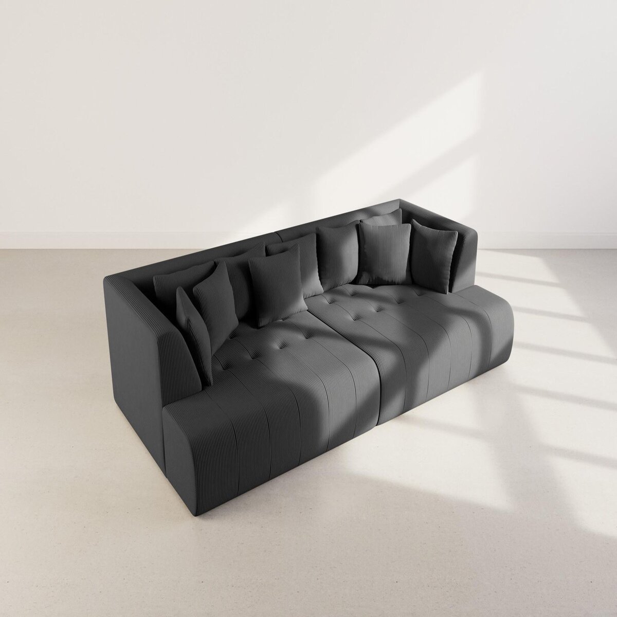 LISA DESIGN Onyx - canapé droit 4 places avec double méridienne - assise profonde - en velours côtelé