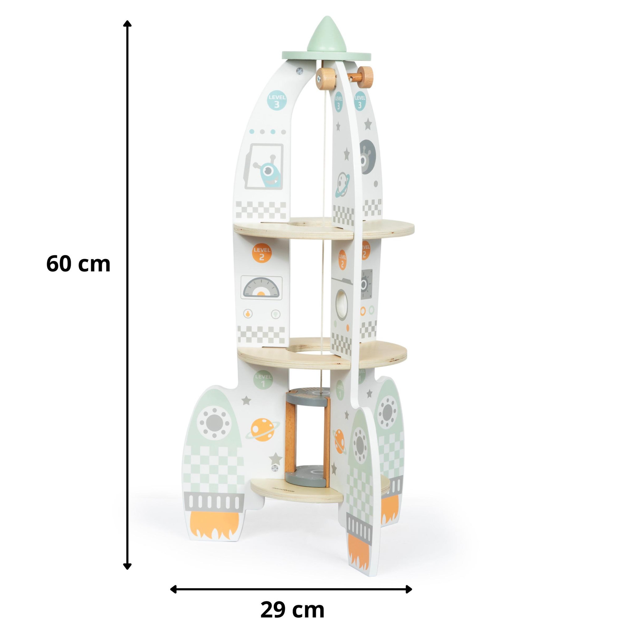 Voir la diapositive 6 : MAMABRUM Grande Fusée Spatiale en Bois avec Ascenseur, Astronautes et Accessoires, 60 cm