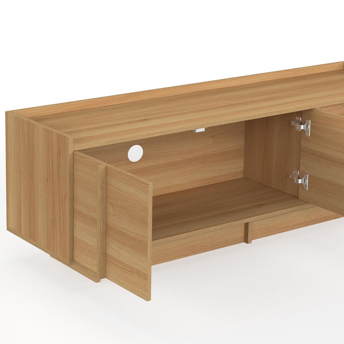 ID MARKET Meuble TV 140 cm ROSIE 3 portes façon hêtre design minimaliste