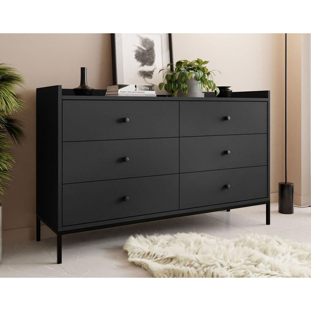 BEST MOBILIER Filipo - commode - noir - 130 cm