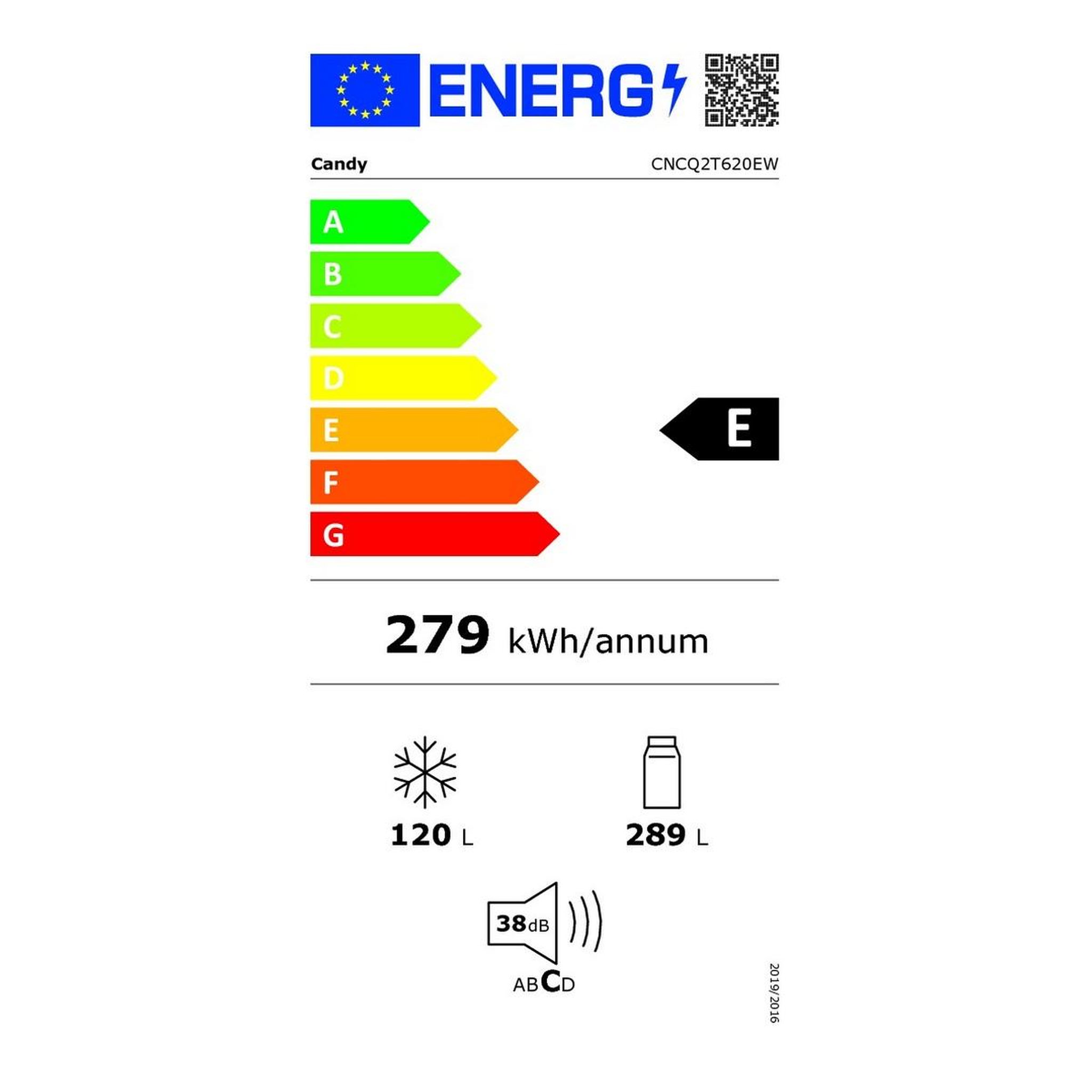 Voir la diapositive 2 : Candy Réfrigérateur combiné 60cm 409l no frost blanc - CNCQ2T620EW
