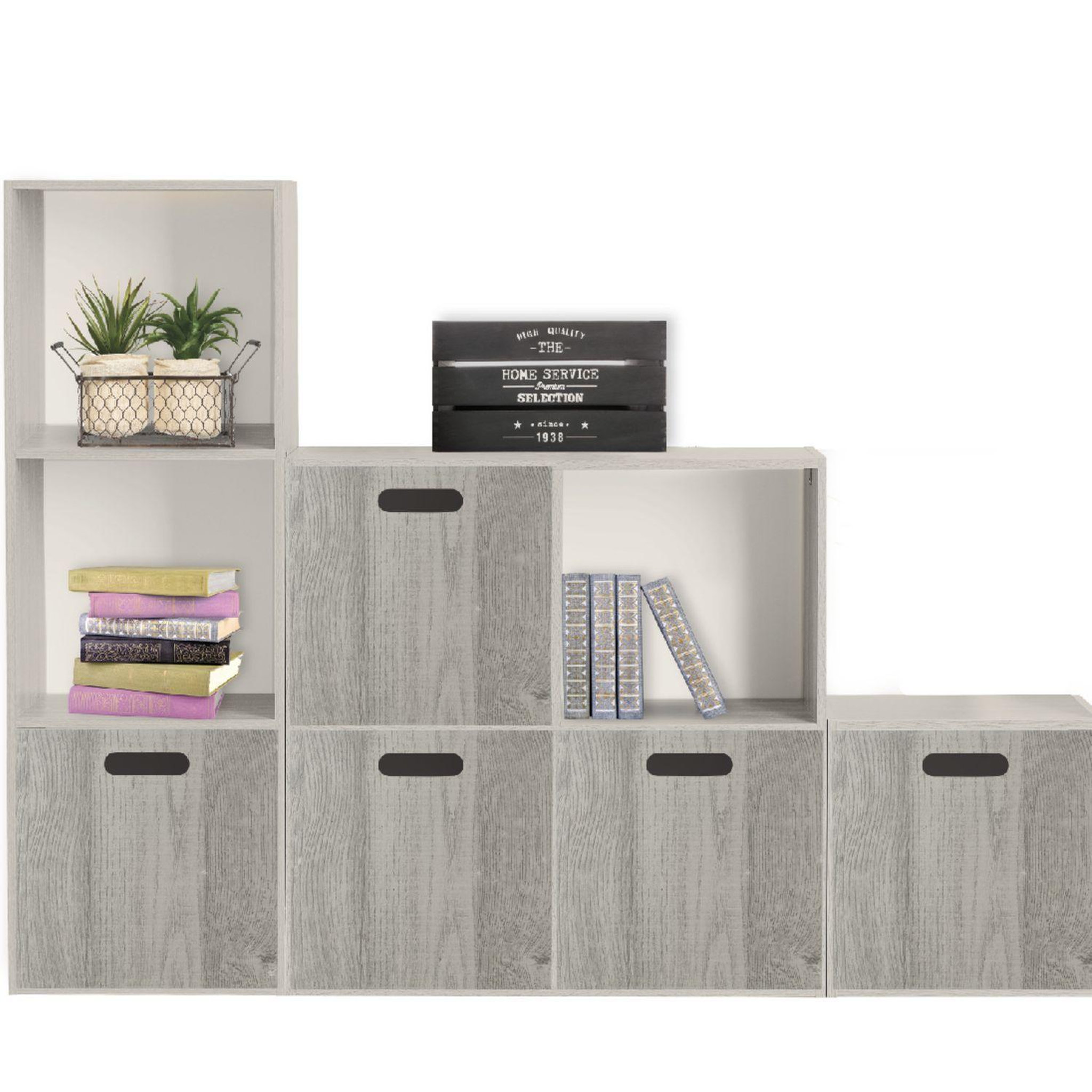 Voir la diapositive 6 : TOILINUX Lot de 6 Boîtes de rangement effet bois en MDF Mix n' modul